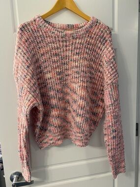 NOBO No Boundaries Women’s XXL Pink & Grey chunky knit cropped sweater